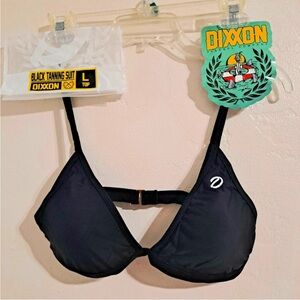 DIXXON Flannel Co Black Bikini Top Size Large NEW Gold Hardware